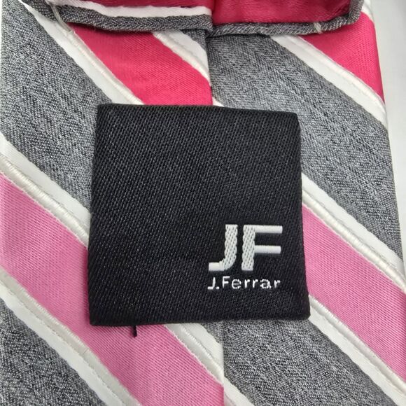 JF J. Ferrar Men's Polyester Tie Striped Necktie Pink And Grey 58 X 2.5 Inch - Picture 4 of 6